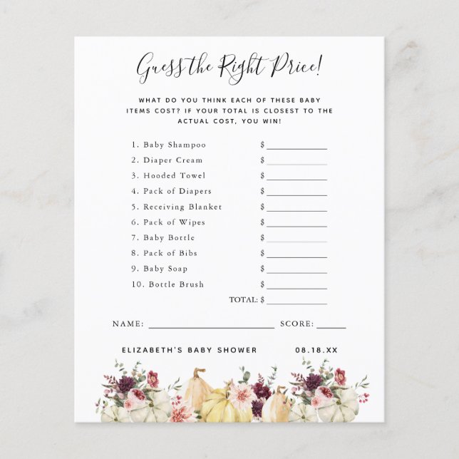 Gissa Priset | Baby Shower Lek (Framsida)