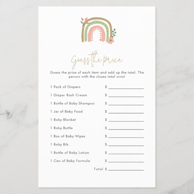 Gissa priset Boho regnbåge baby shower spel Flygblad (Framsidan)