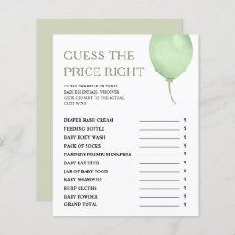 Gissa priset Grön ballongpojke Baby Shower-spel