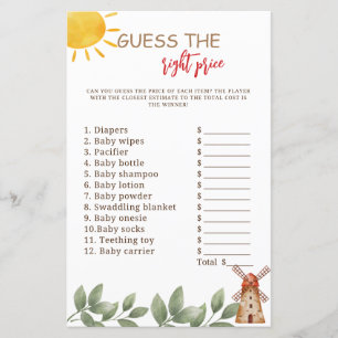 Gissa Priset Spel Baby Shower Gårds Tema