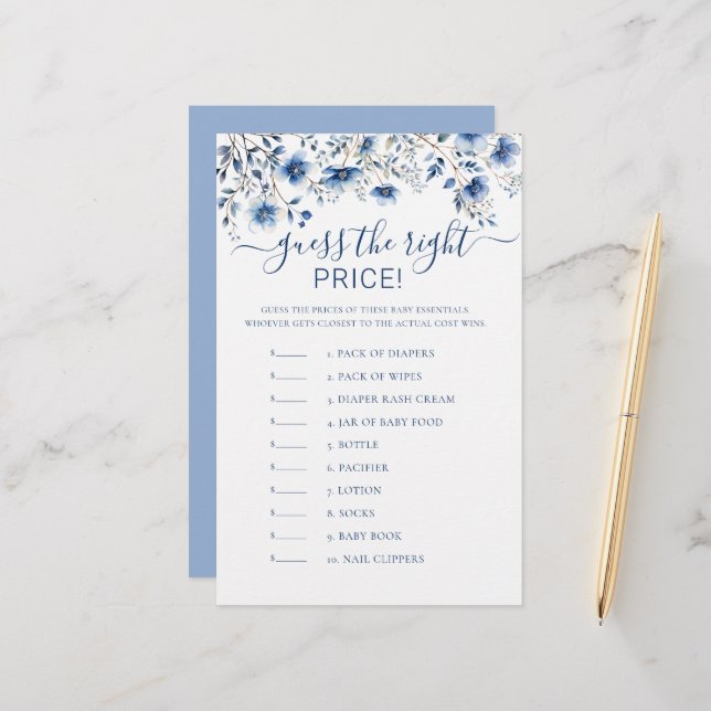 Gissa Prist Blue WildblommBaby Shower-spel (Fram/Back In Situ)