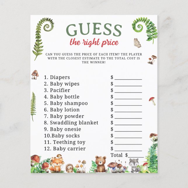 Gissa rätt pris baby shower spel (Framsida)