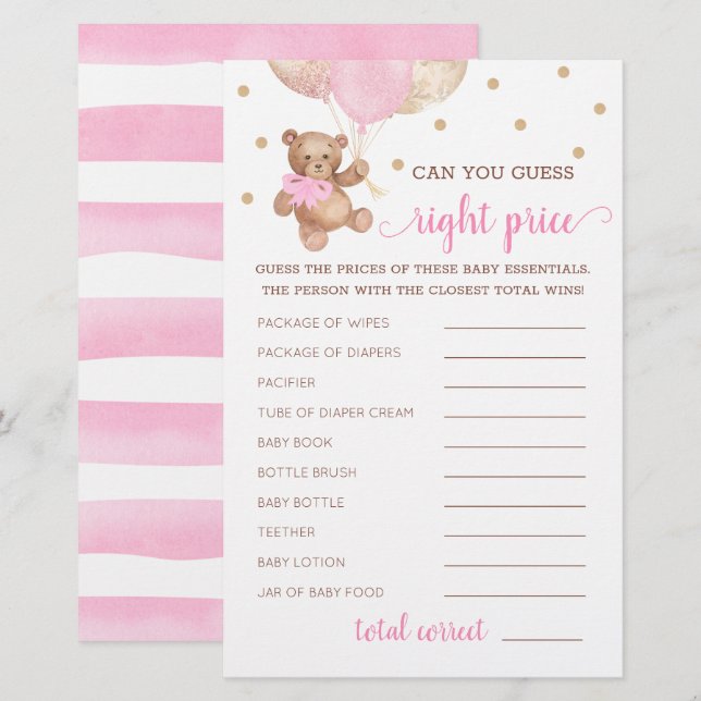 Gissa Rätt Pris Lek Baby Shower Nalle  (Fram/baksida)