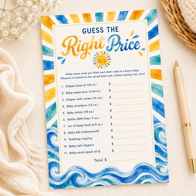 Gissa rätt pris Solsken Baby Shower-spel (Sunshine Baby Shower Game Card)