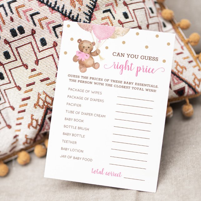 Gissa Rätt Pris Spel Baby Shower Teddybjörn Kort (Skapare uppladdad)