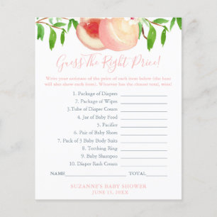 Gissa Rätt Pris Sweet Peach Baby Shower-spel Flygblad