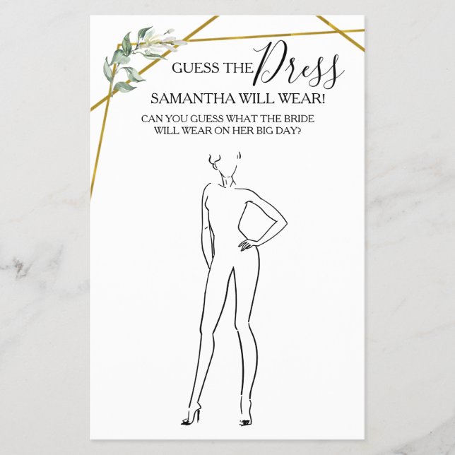 Gissa spelkortet Dress Greenery Guld Shower Flygblad (Framsidan)