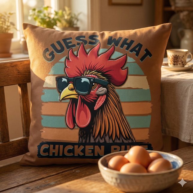 Gissa vad Chicken Butt Funny Retro Tupp Kudde (Guess What Chicken Butt Funny Retro Rooster Throw Pillow Mockup D)