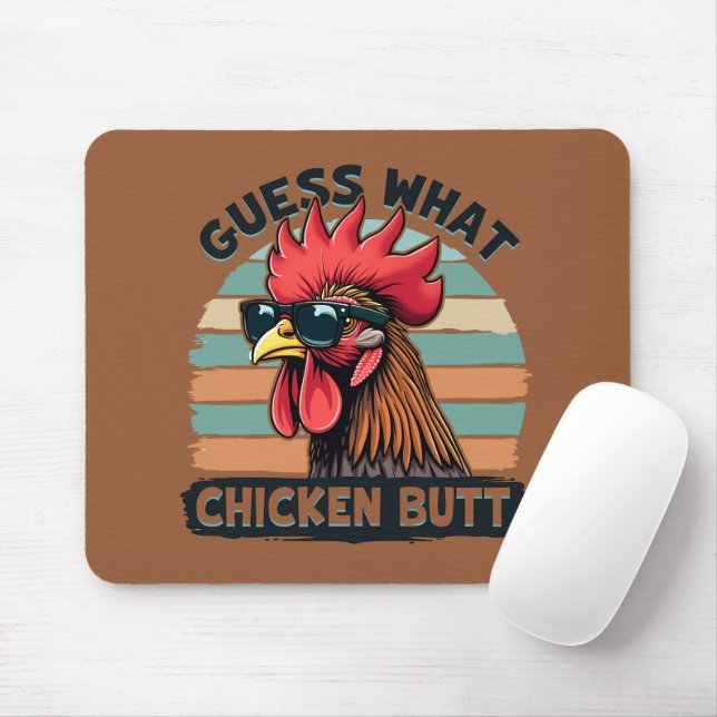 Gissa vad Chicken Butt Funny Retro Tupp Musmatta (Med mus)