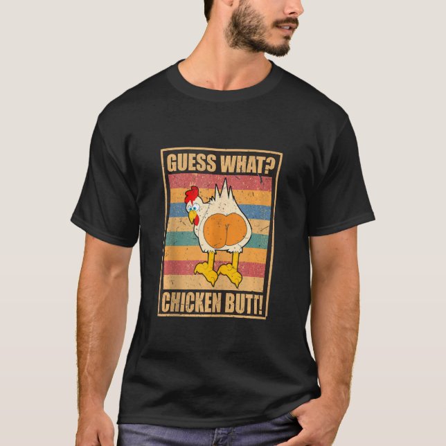 Gissa vad Chicken Butt Funny White Joke Joking T Shirt (Framsida)