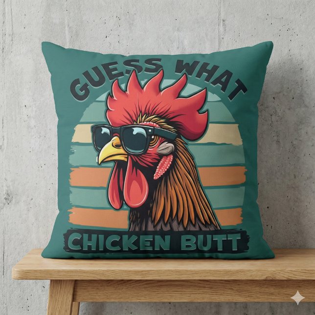 Gissa Vad Hönsfötter Rolig Retro Tupp Kudde (Guess What Chicken Butt Funny Retro Rooster Throw Pillow Mockup A)