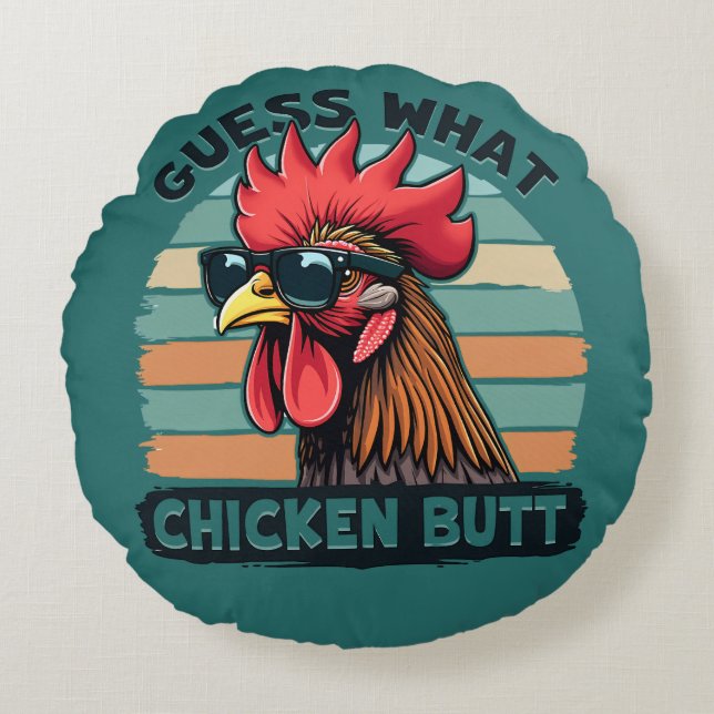 Gissa Vad Hönsfötter Rolig Retro Tupp Rund Kudde (Framsidan)