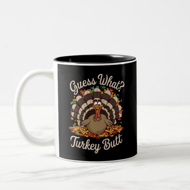 Gissa Vad Kalkon Rumpa Rolig Thanksgiving  Två-Tonad Mugg (Vänster)