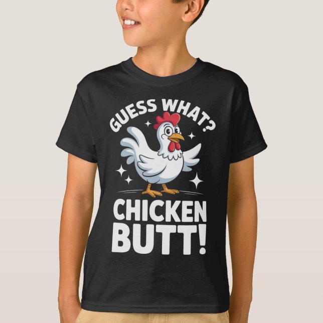 Gissa Vad Kyckling Butt Clic Barn Skämt Design  T Shirt (Framsida)