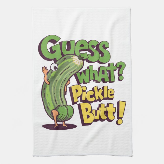 Gissa vad_ Pickle Butt! Rolig Gurka Kökshandduk (Vertikal)