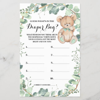 Gissa vad som finns i Baby Bag Bear Shower Game Ca Flygblad