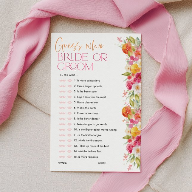 Gissa vem Brud eller Brudgum Citrus Bröllopsfestsp (Guess Who Bride Or Groom | Bright Floral Citrus Bridal Shower Games )
