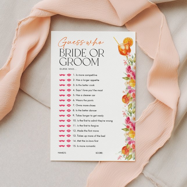 Gissa vem Brud eller Brudgum Spritz Bröllopsfest s (Guess Who Bride or Groom? Love at First Spritz | Floral Citrus )