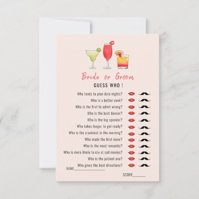 Gissa Vem Cocktail drycker Dusch spel  Inbjudningar (Framsida)