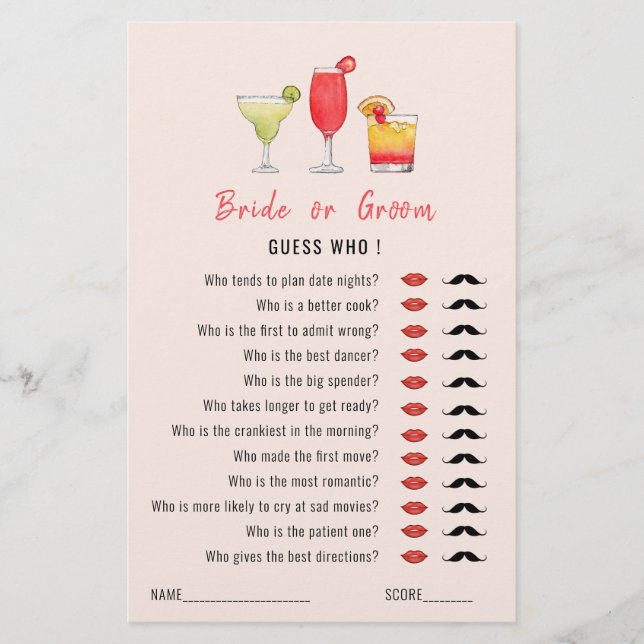 Gissa vem Cocktail-dryckerna Shower-spel (Framsida)