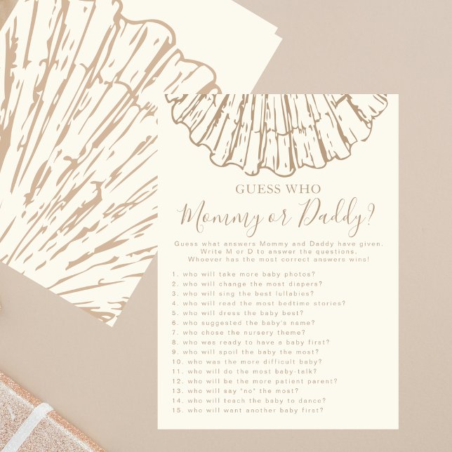 Gissa vem Elegant Beige Clamshell Baby Shower-spel (Skapare uppladdad)