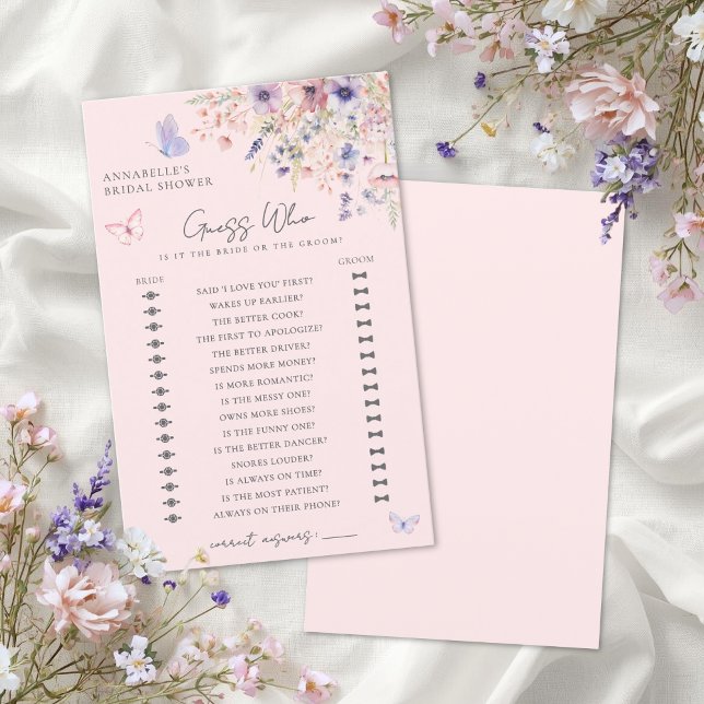 Gissa Vem Fjäril Blommig Bröllopsduschspel (Guess Who Butterfly Floral Bridal Shower Game)