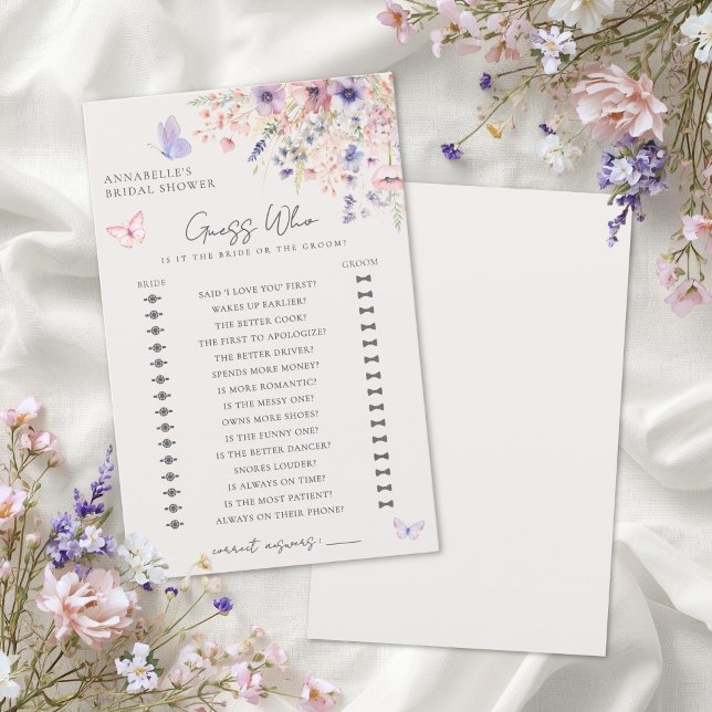 Gissa Vem Fjärils Bröllopsdusch Wildflower-spel (Guess Who Butterfly Wildflower Bridal Shower Game)