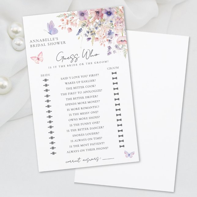 Gissa Vem Fjärils- Bröllopsduschspel för Vilda Blo (Guess Who Butterfly Wildflower Bridal Shower Game)