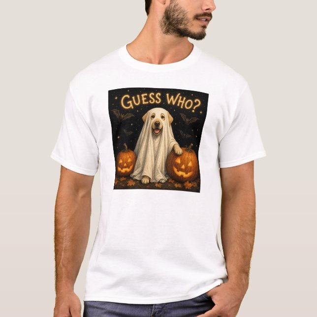 Gissa vem? Halloween-spöke Labrador Hund Design T Shirt (Framsida)