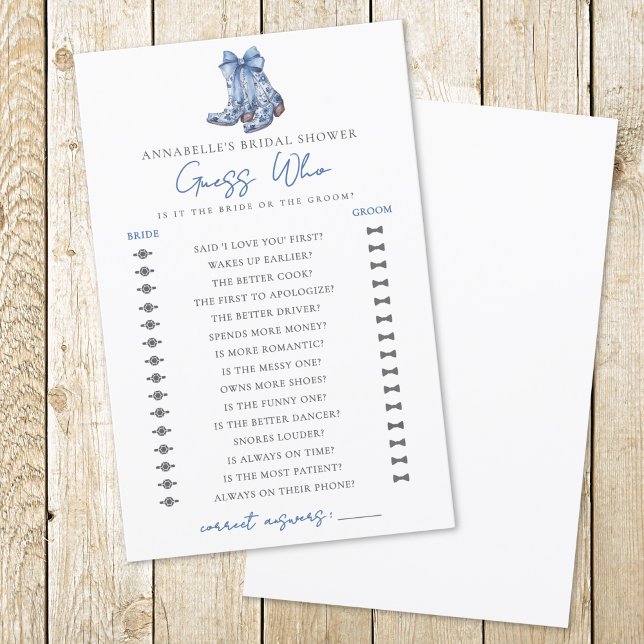 Gissa Vem Land Bröllopsfest för Cowboy Brud (Guess Who Country Bow Cowboy Bridal Shower)