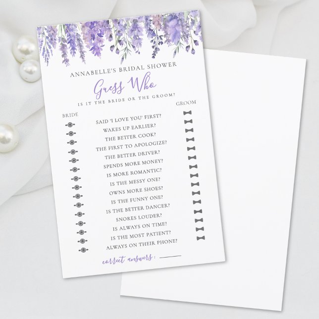 Gissa vem Lavendel Blommig Bröllopsdusch (Guess Who Lavender Floral Bridal Shower)