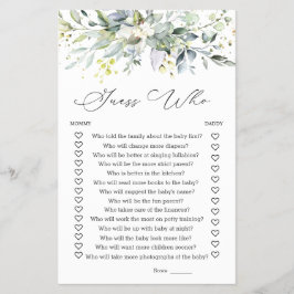 Gissa vem Mamma eller pappa Baby Shower Game Green Flygblad