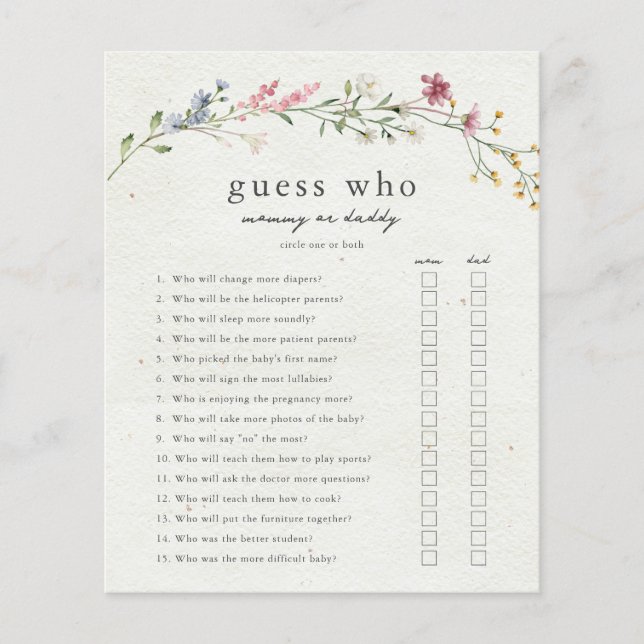 Gissa vem Mamma eller pappa Baby Shower-spel (Framsida)