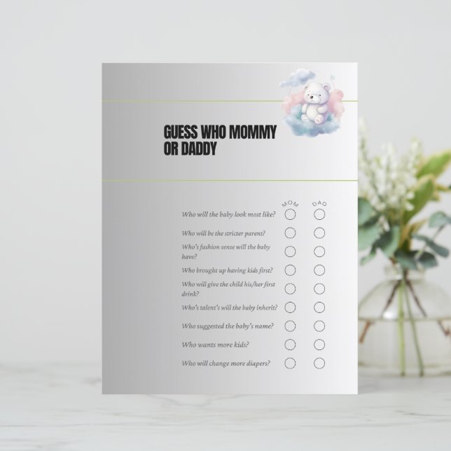 Gissa vem Mamma eller Pappa Baby Shower Spel (Stående Fram)