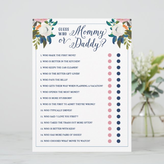 Gissa vem Mamma eller pappa Baby Shower-spel Inbjudningar (Stående Fram)