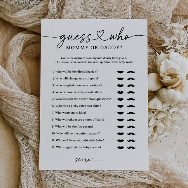 Gissa vem Mamma eller pappa Baby Shower-spel Inbjudningar (Skapare uppladdad)