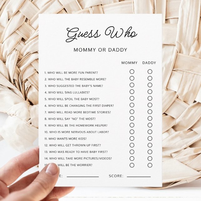 Gissa Vem Mamma eller Pappa Baby Shower Spelaktivi Inbjudningar (Skapare uppladdad)