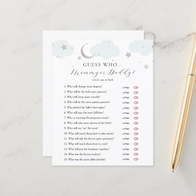 Gissa vem Mamma eller pappa Baby Shower-spelkort (Fram/Back In Situ)