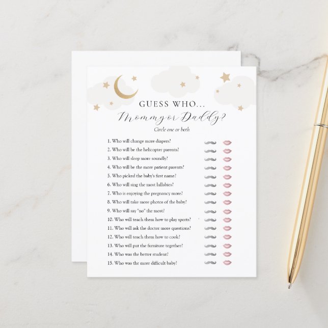 Gissa vem Mamma eller pappa Baby Shower-spelkort (Fram/Back In Situ)
