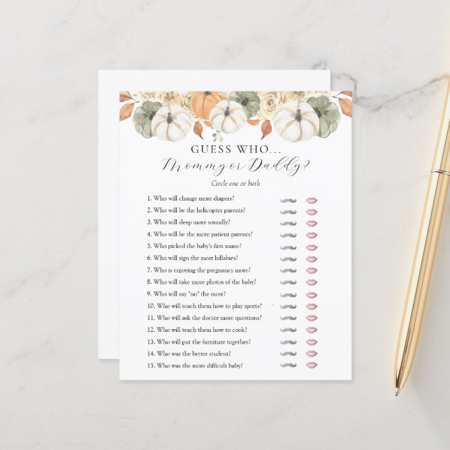 Gissa vem Mamma eller Pappa Baby Shower spelkort (Fram/Back In Situ)