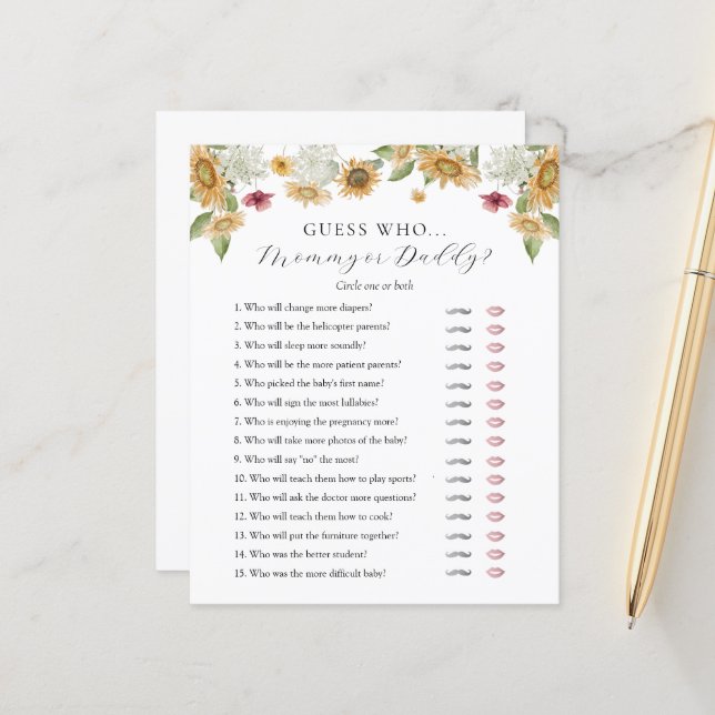 Gissa vem Mamma eller pappa Baby Shower-spelkort (Fram/Back In Situ)