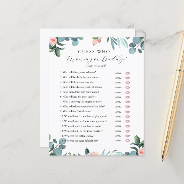 Gissa vem Mamma eller pappa Baby Shower-spelkort (Fram/Back In Situ)