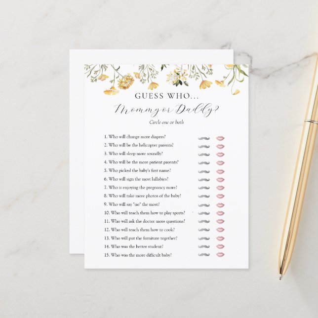 Gissa vem Mamma eller pappa Baby Shower-spelkort (Fram/Back In Situ)