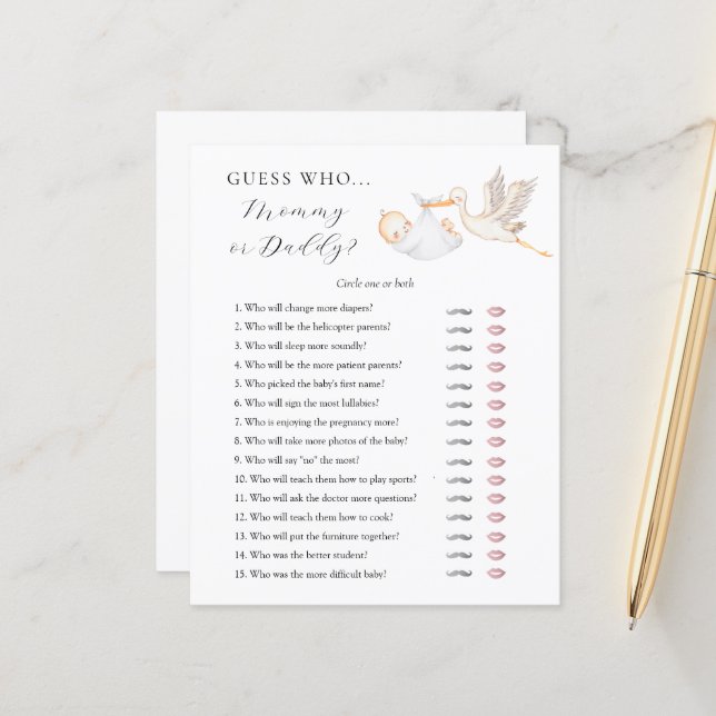 Gissa vem Mamma eller pappa Baby Shower-spelkort (Fram/Back In Situ)