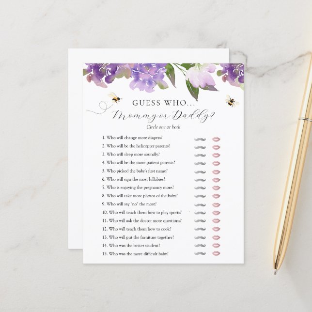 Gissa vem Mamma eller pappa Baby Shower-spelkort (Fram/Back In Situ)