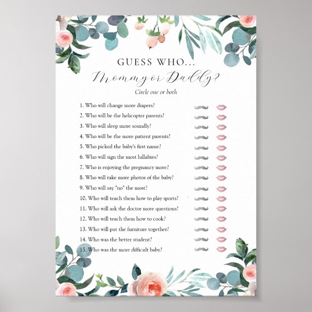 Gissa vem Mamma eller pappa Baby Shower-spelkort Poster (Framsidan)