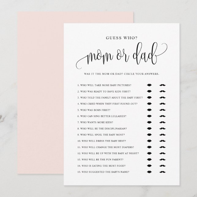 Gissa vem Mamma eller Pappa Black Script-babyvykor Inbjudningar (Fram/baksida)