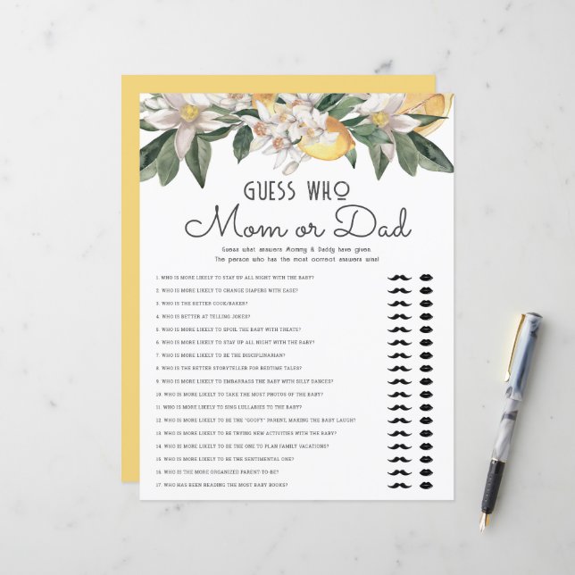 Gissa vem Mamma eller Pappa Citrus Baby Shower för (Fram/Back In Situ)