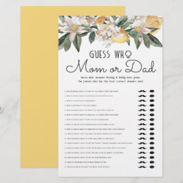 Gissa vem Mamma eller Pappa Citrus Baby Shower för Brevpapper