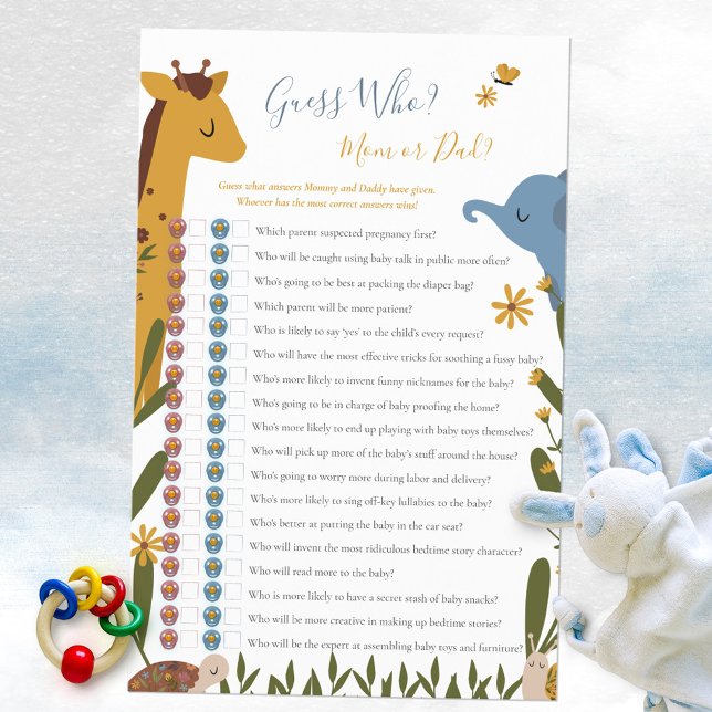 Gissa vem Mamma eller Pappa Cute Animals Baby Show (Guess Who Mom or Dad Cute Animals Baby Shower Game ©Susanne Sachers - Sunny Mind Design 🌞)